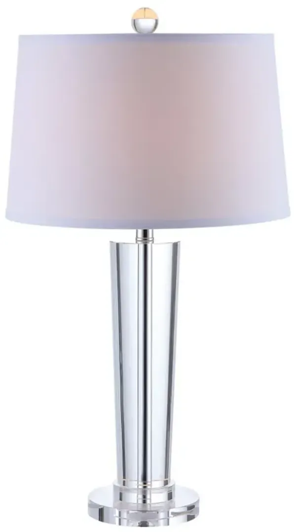 27 Inch Table Lamp with Glass Stand, Empire Shade, Metal, Clear Finish-Benzara