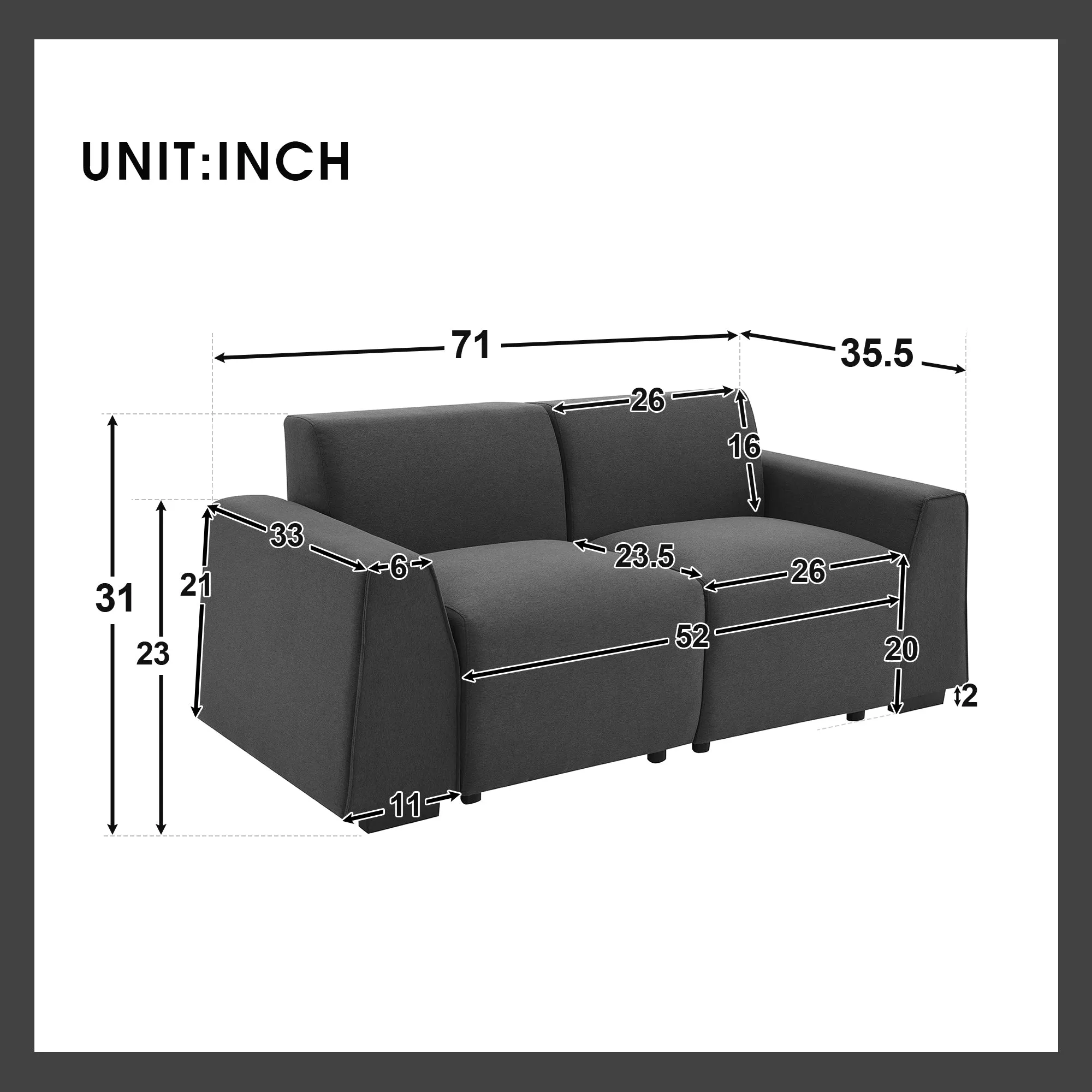 MONDAWE Modern Linen Fabric Sofa,Stylish and Minimalist 2-3 Seat Couch,Exquisite Loveseat with Wide Armrests for Living Room,Bedroom,Apartment