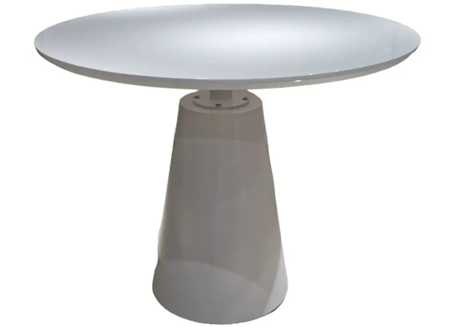 42 Inch Dining Table, Lacquer Round Tabletop, Pedestal Metal Base, White - Benzara