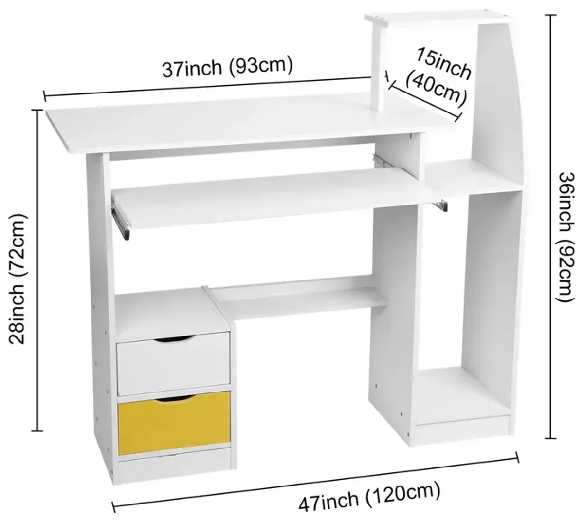 Room Desk Study White Multipurpose Home Office Computer Writing Desk Furniture Table Desks Reading Gaming Desktop Bedroom Wood