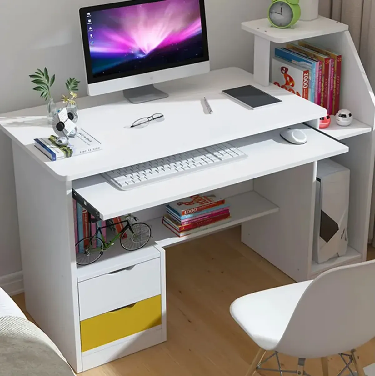 Room Desk Study White Multipurpose Home Office Computer Writing Desk Furniture Table Desks Reading Gaming Desktop Bedroom Wood