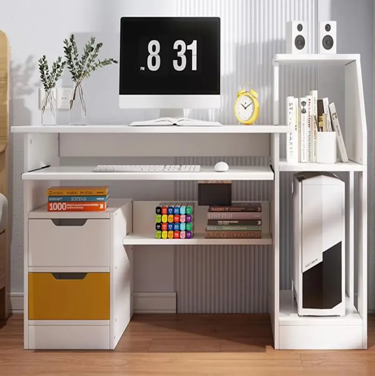 Room Desk Study White Multipurpose Home Office Computer Writing Desk Furniture Table Desks Reading Gaming Desktop Bedroom Wood