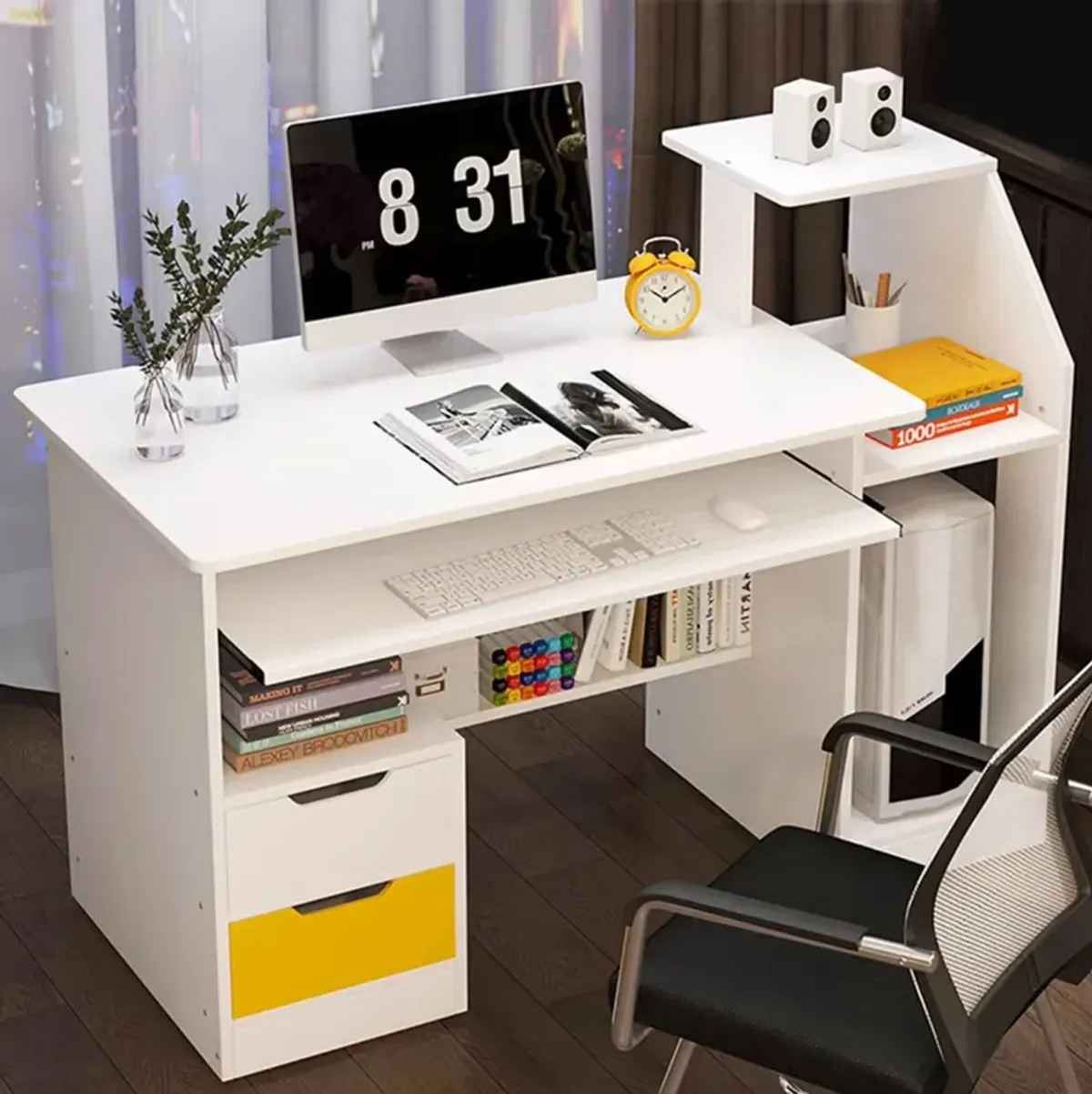 Room Desk Study White Multipurpose Home Office Computer Writing Desk Furniture Table Desks Reading Gaming Desktop Bedroom Wood