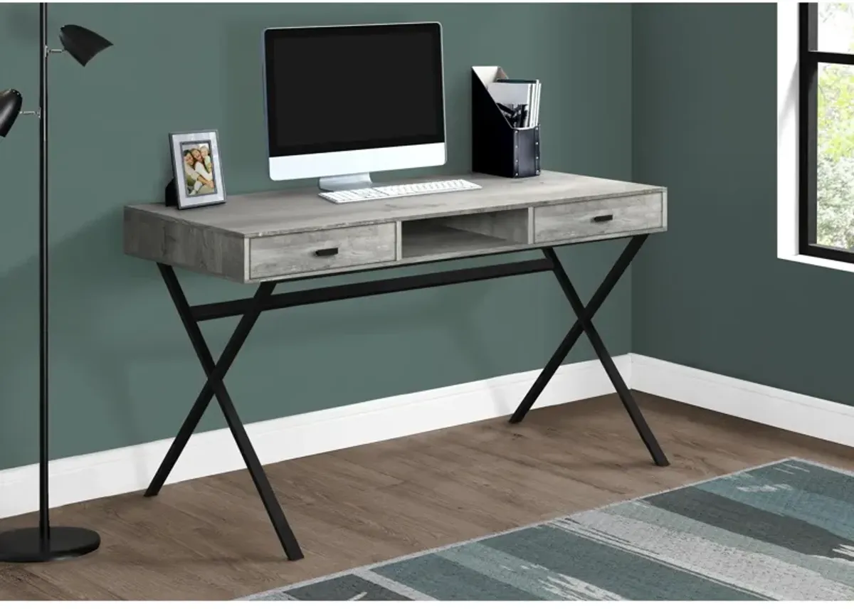 Monarch Specialties I 7448 Computer Desk, Home Office, Laptop, Storage Drawers, 48"L, Work, Metal, Laminate, Grey, Black, Contemporary, Modern