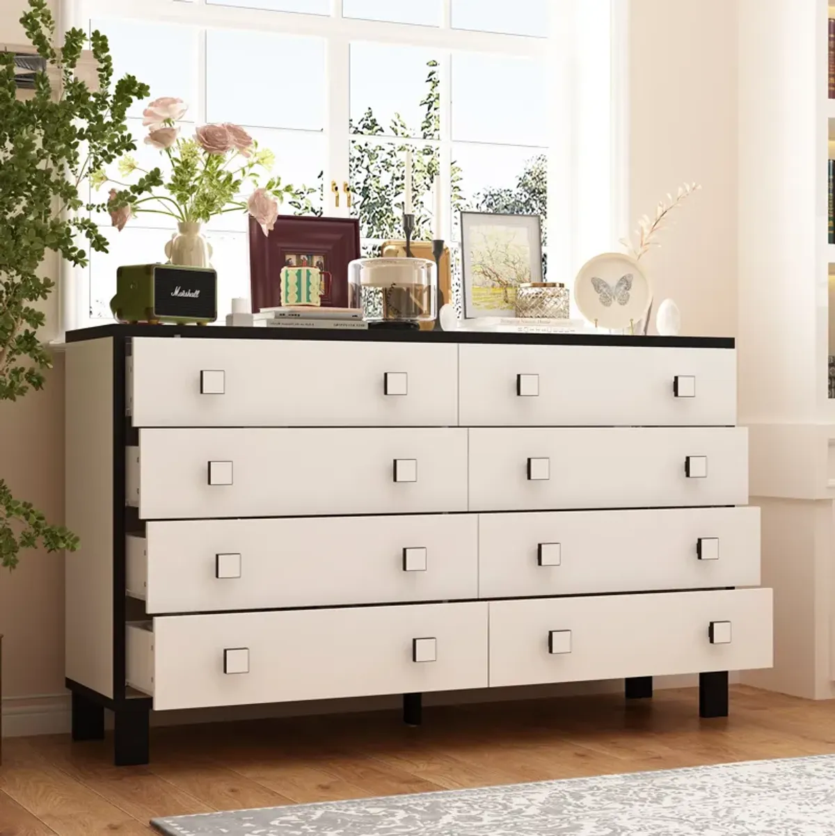 FUFU&GAGA 8-Drawer Modern Dresser, Storage Chest with Spacious Drawers (63" W x 15.6" D x 37.4" H), White