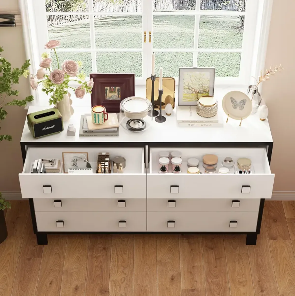 FUFU&GAGA 8-Drawer Modern Dresser, Storage Chest with Spacious Drawers (63" W x 15.6" D x 37.4" H), White