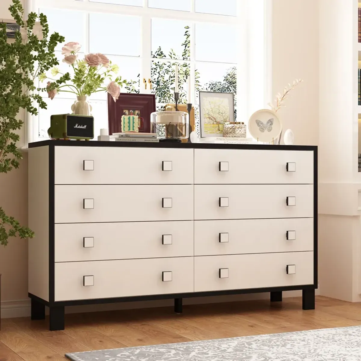 FUFU&GAGA 8-Drawer Modern Dresser, Storage Chest with Spacious Drawers (63" W x 15.6" D x 37.4" H), White