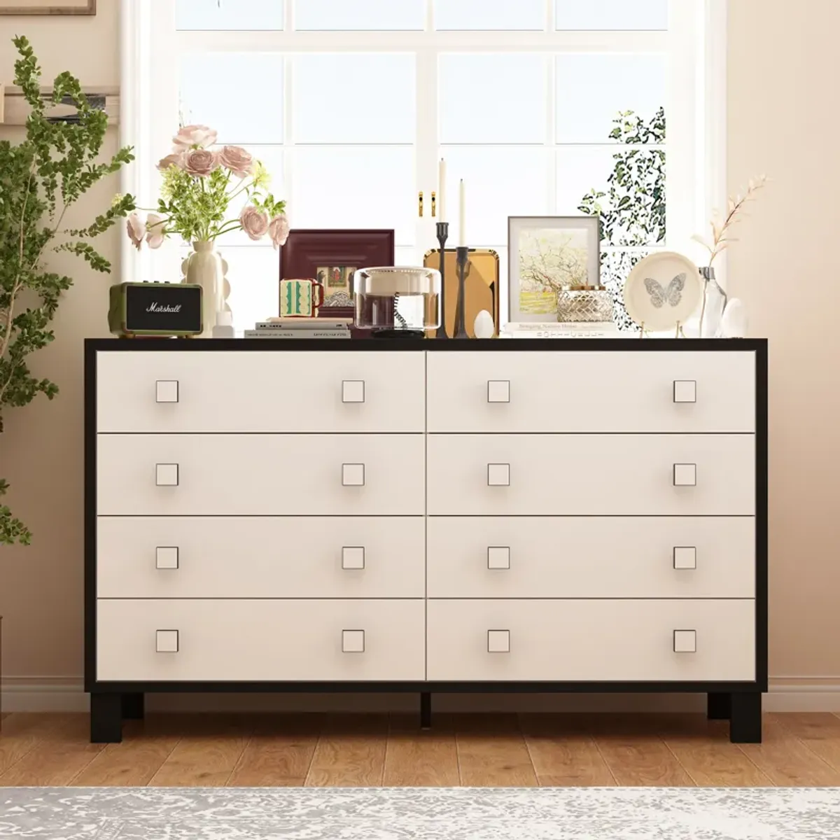 FUFU&GAGA 8-Drawer Modern Dresser, Storage Chest with Spacious Drawers (63" W x 15.6" D x 37.4" H), White