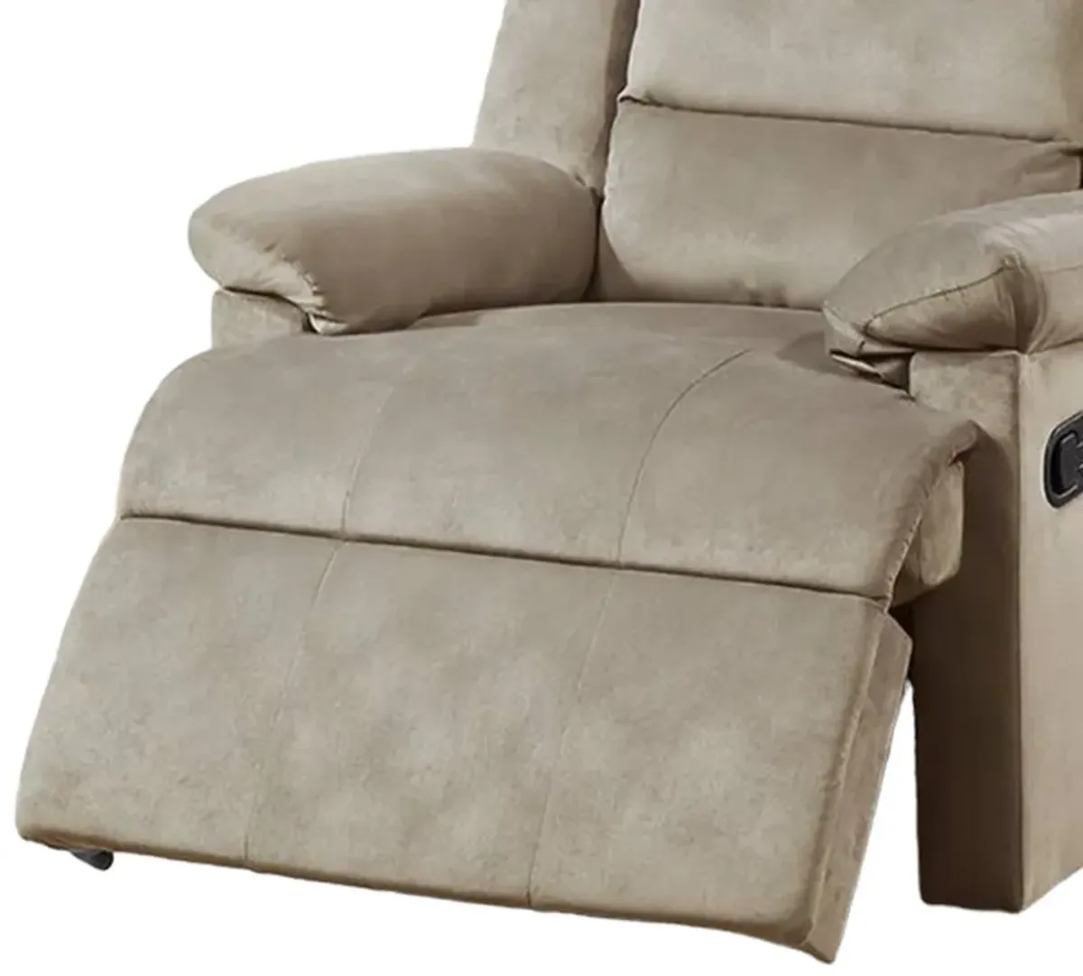 Kori Manual Recliner Chair, Soft Cushioned Beige Velvet, Solid Wood - Benzara