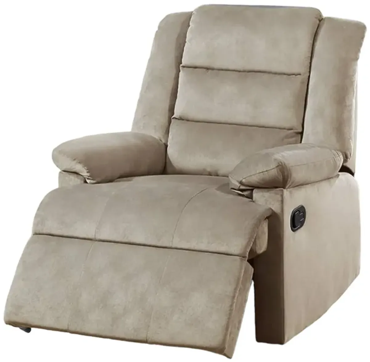 Kori Manual Recliner Chair, Soft Cushioned Beige Velvet, Solid Wood - Benzara