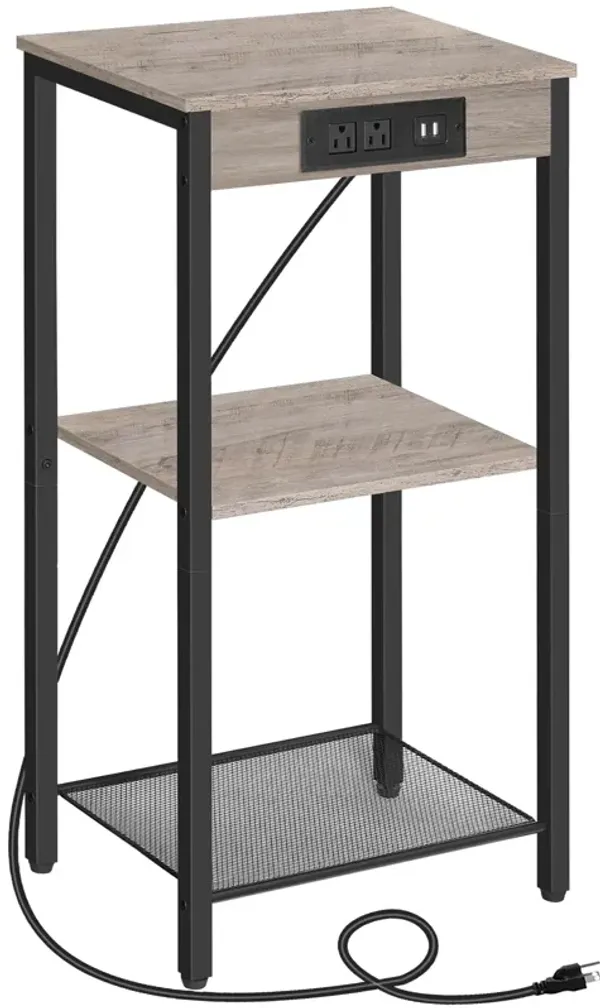 HOOBRO Tall End Table with Charging Station, 29.7 Inch Small Tall Side Table, 3-Tier Telephone Table, Small Entryway Table, High