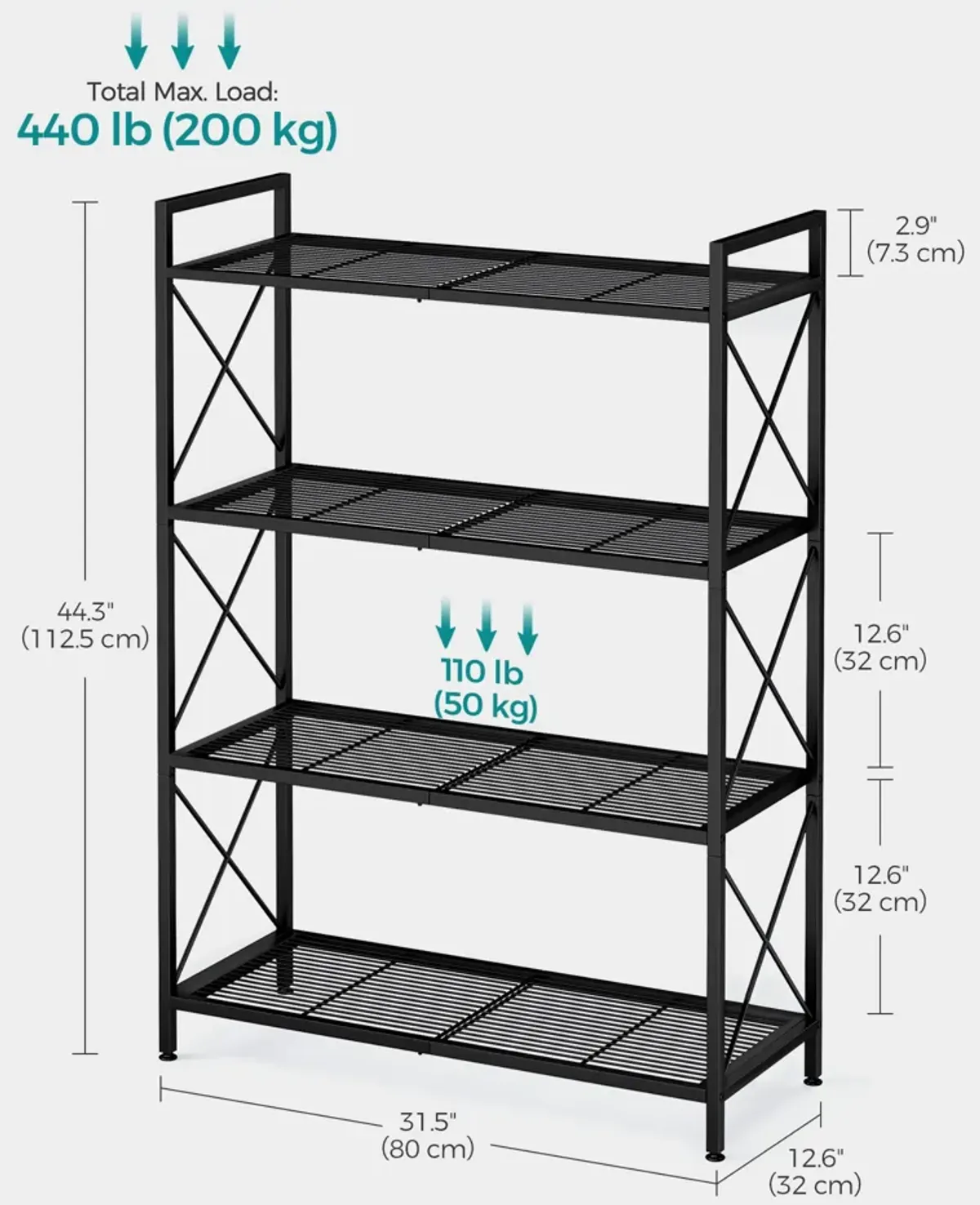 31.5" Wide Storage Rack with X Side Frames Ink Black