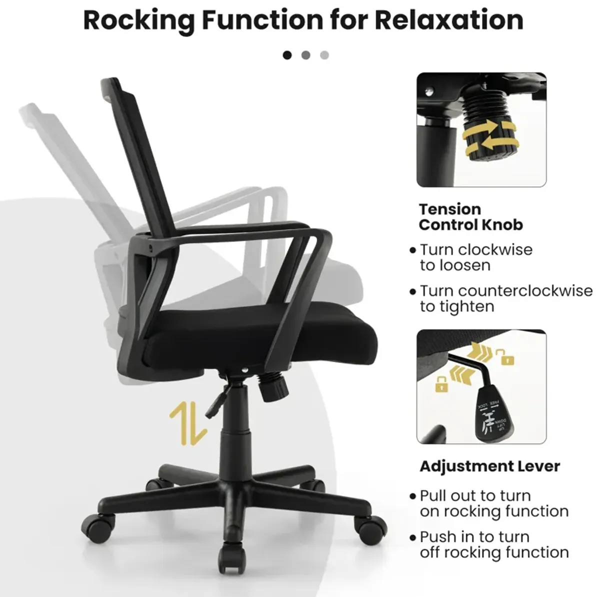 Ergonomic Desk Chair with Lumbar Support and Rocking Function