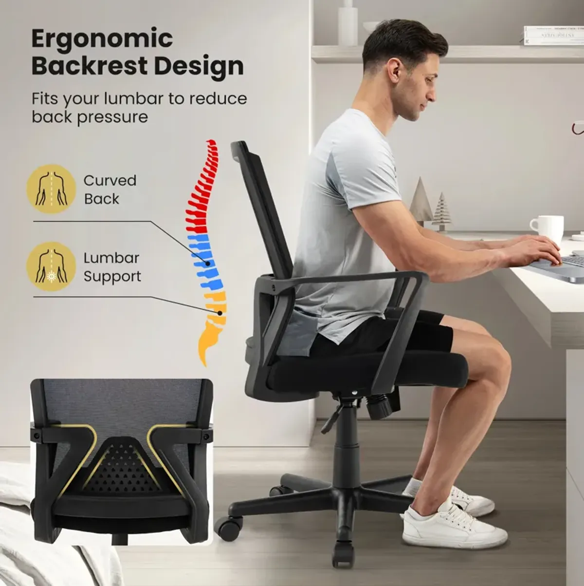 Ergonomic Desk Chair with Lumbar Support and Rocking Function