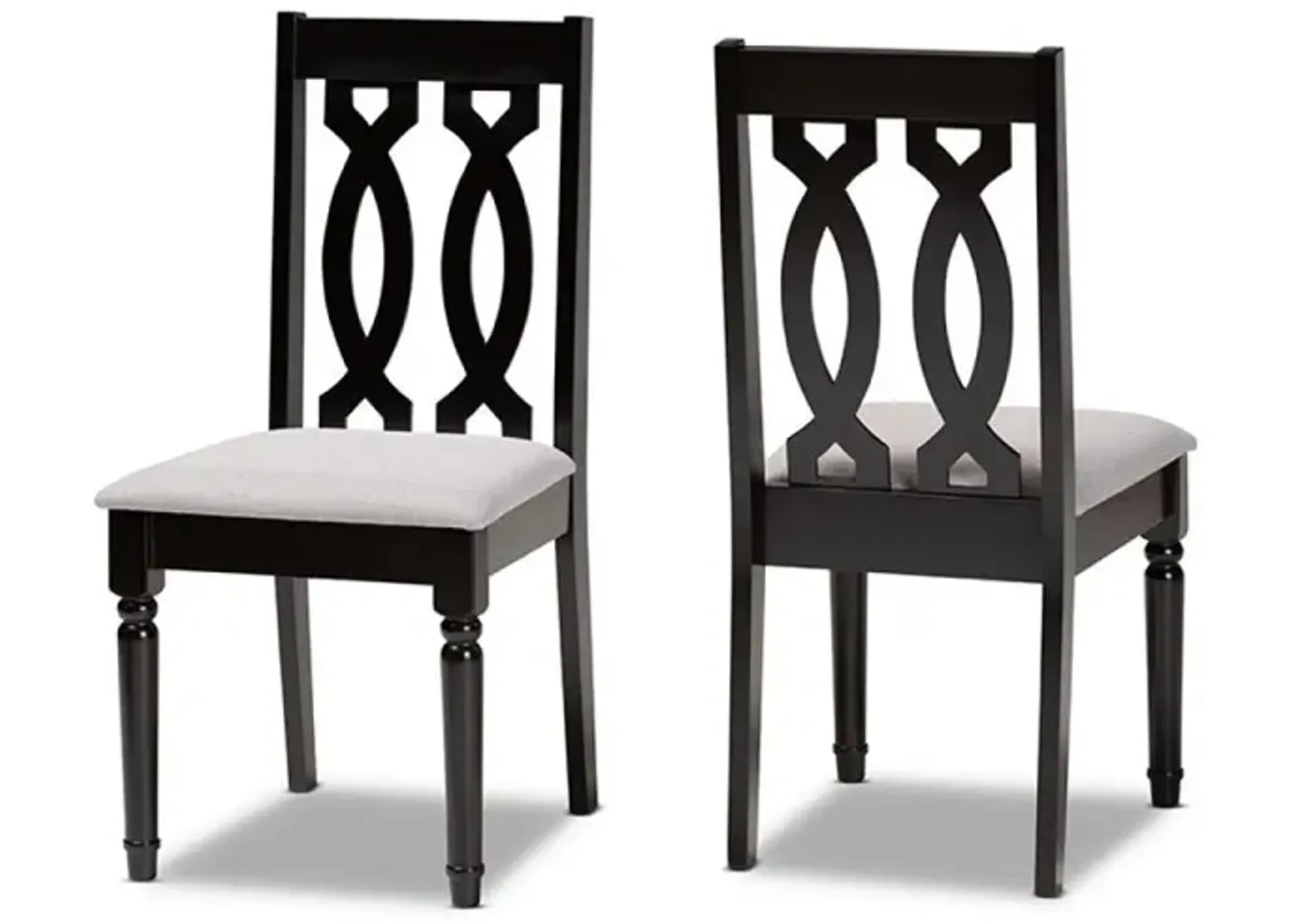 Grey Fabric Upholstered and Dark Brown Finished Wood 2-Piece Dining Chair Set