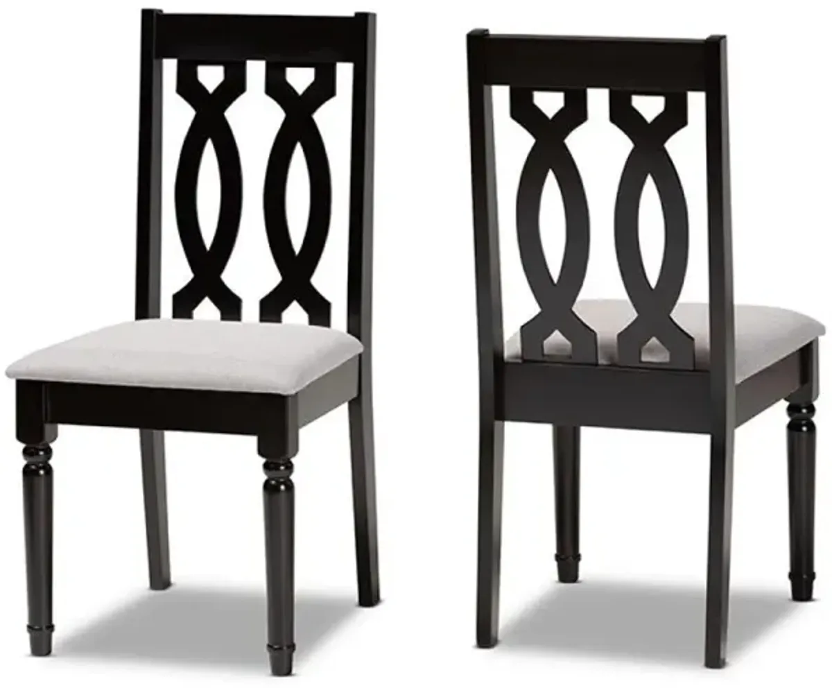 Grey Fabric Upholstered and Dark Brown Finished Wood 2-Piece Dining Chair Set