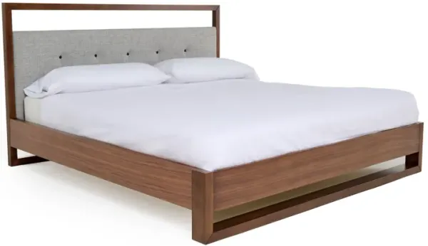 Cear King Size Bed, Gray Tufted Panel Headboard with Cutout, Gray Brown - Benzara