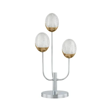 25 Inch Table Lamp, 3 Globe Crystal Shades, Modern Nickel Metal Base-Benzara