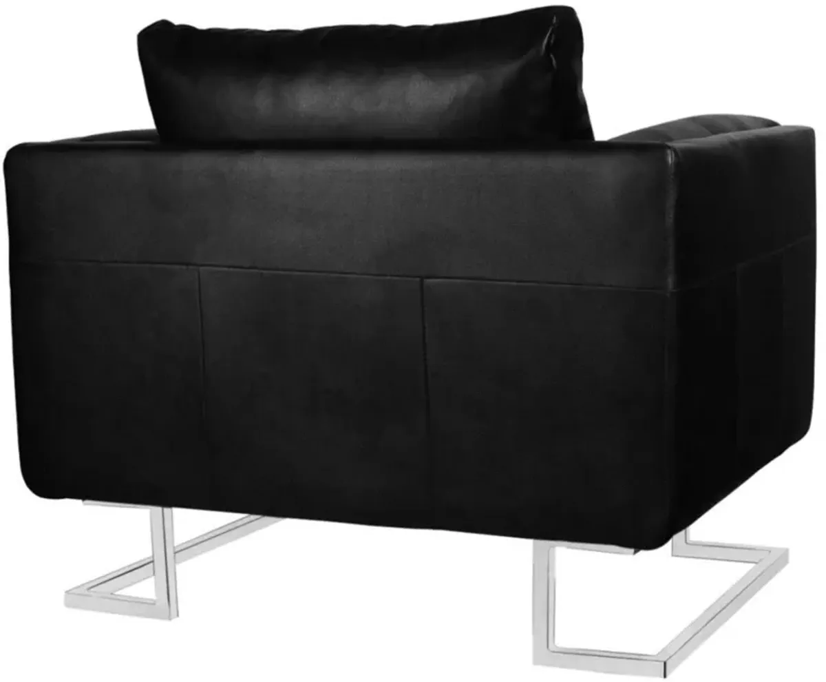 vidaXL Cube Armchair with Chrome Feet Black Leather