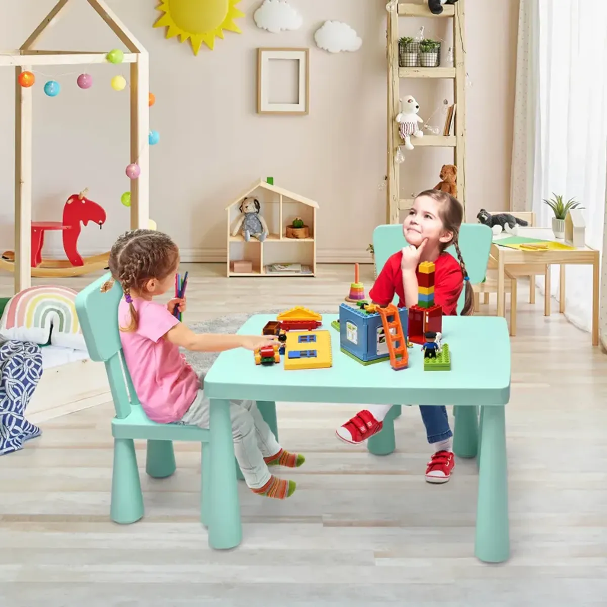 3 Pieces Toddler Multi Activity Play Dining Study Kids Table and Chair Set