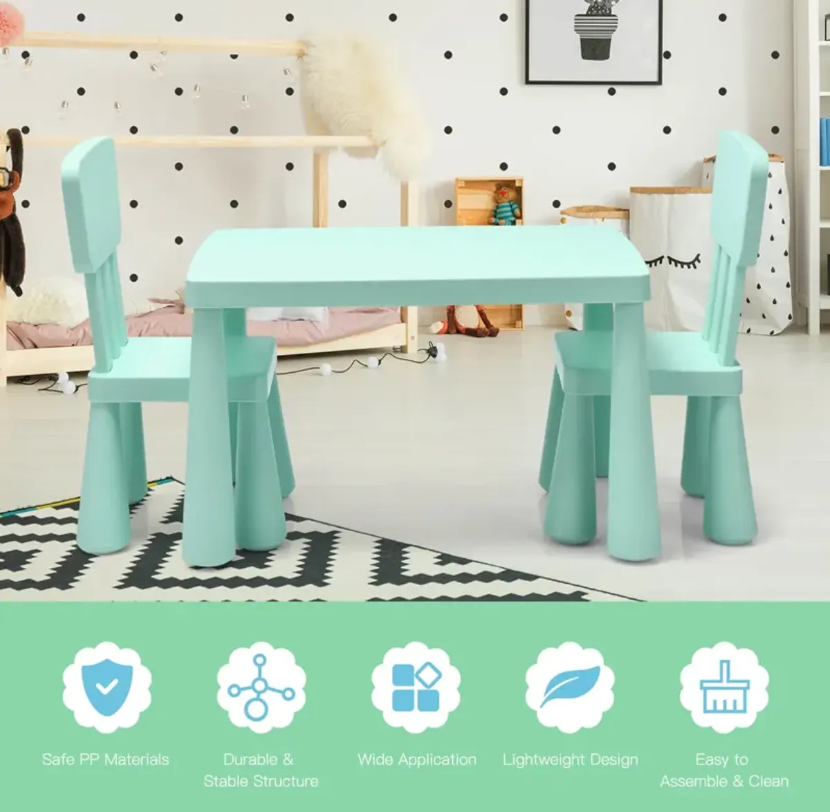 3 Pieces Toddler Multi Activity Play Dining Study Kids Table and Chair Set