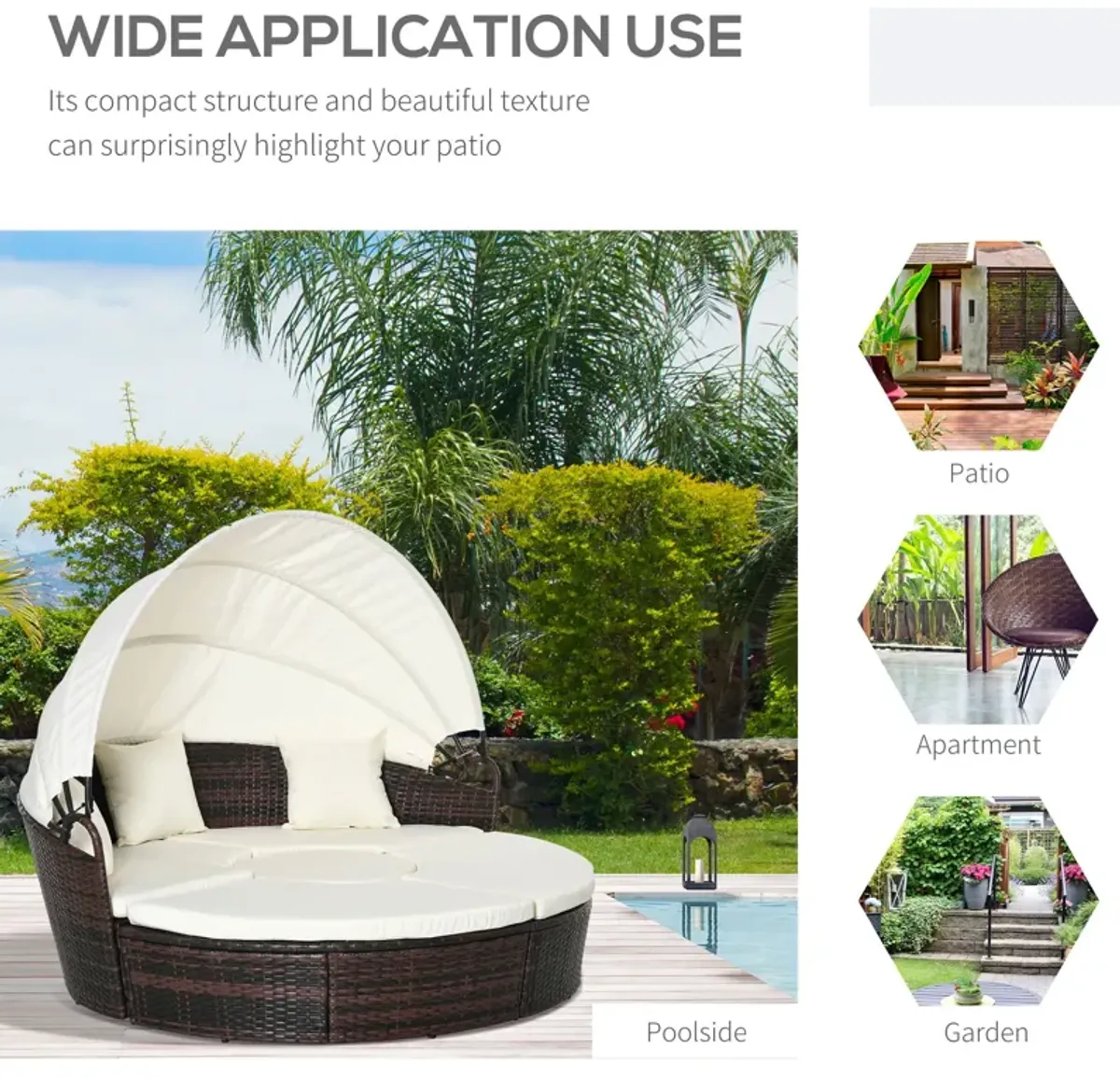 Backyard Rattan Retreat: 4pc Canopied Daybed Set with Plush Pillows