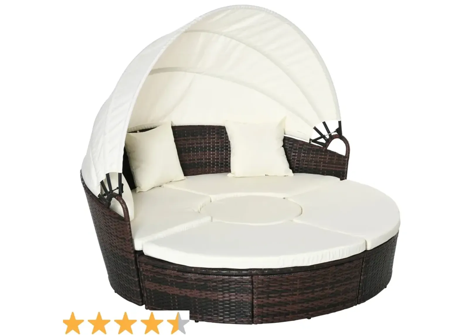 Backyard Rattan Retreat: 4pc Canopied Daybed Set with Plush Pillows