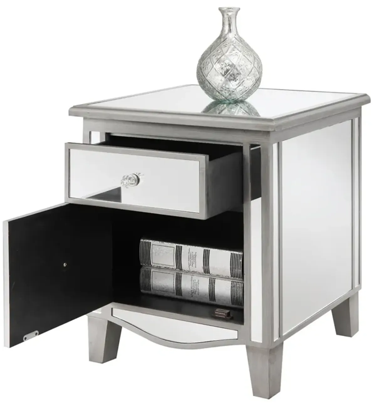 Convenience Concepts Gold Coast Park Lane Mirrored End Table, Antique Silver / Mirror