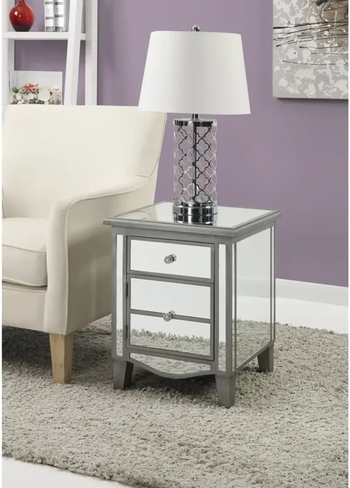 Convenience Concepts Gold Coast Park Lane Mirrored End Table, Antique Silver / Mirror