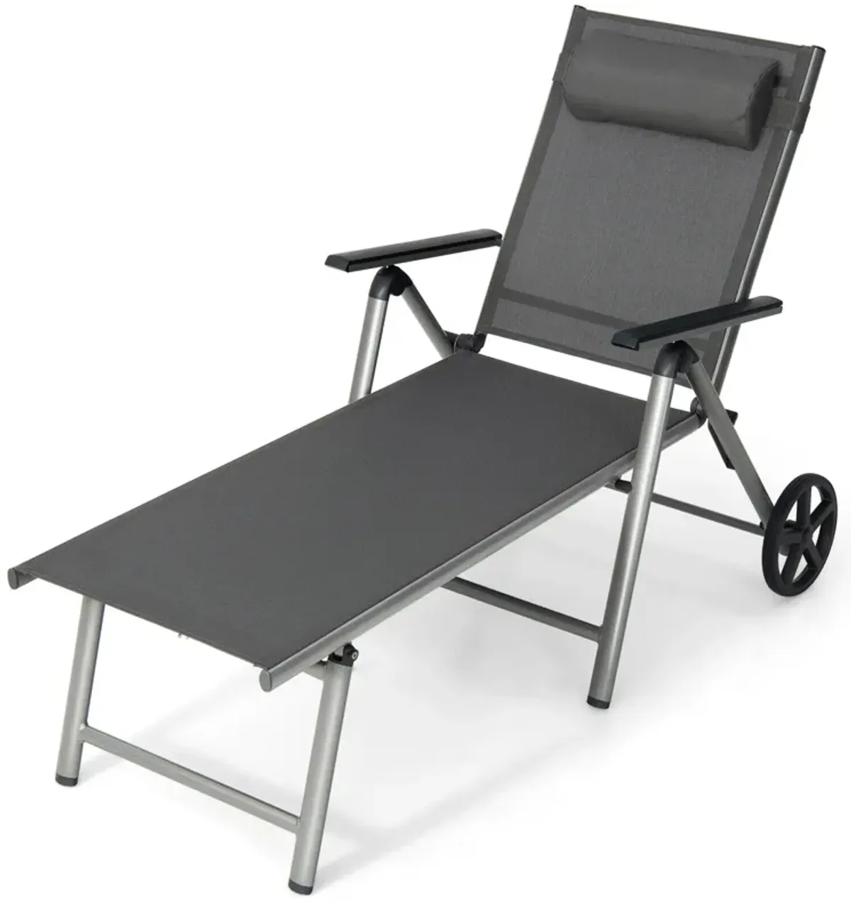 Adjustable Patio Folding Chaise Lounge Chair with Wheels