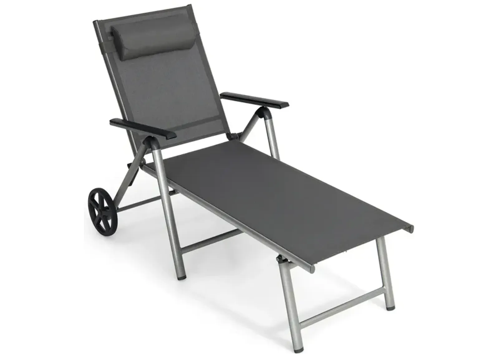 Adjustable Patio Folding Chaise Lounge Chair with Wheels