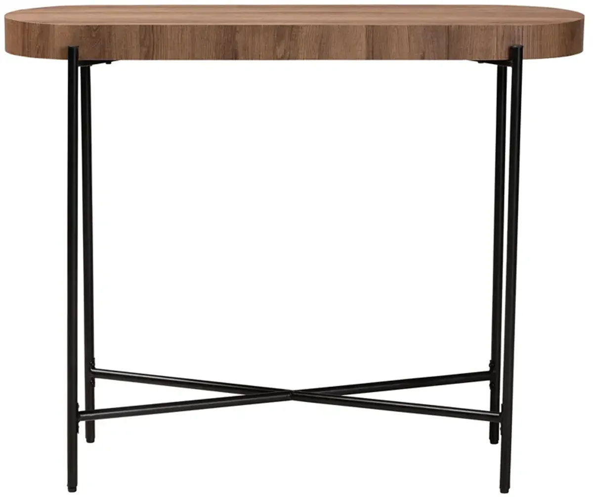 Baxton Studio Savion Modern Walnut Brown Finished Wood and Black Metal Console Table