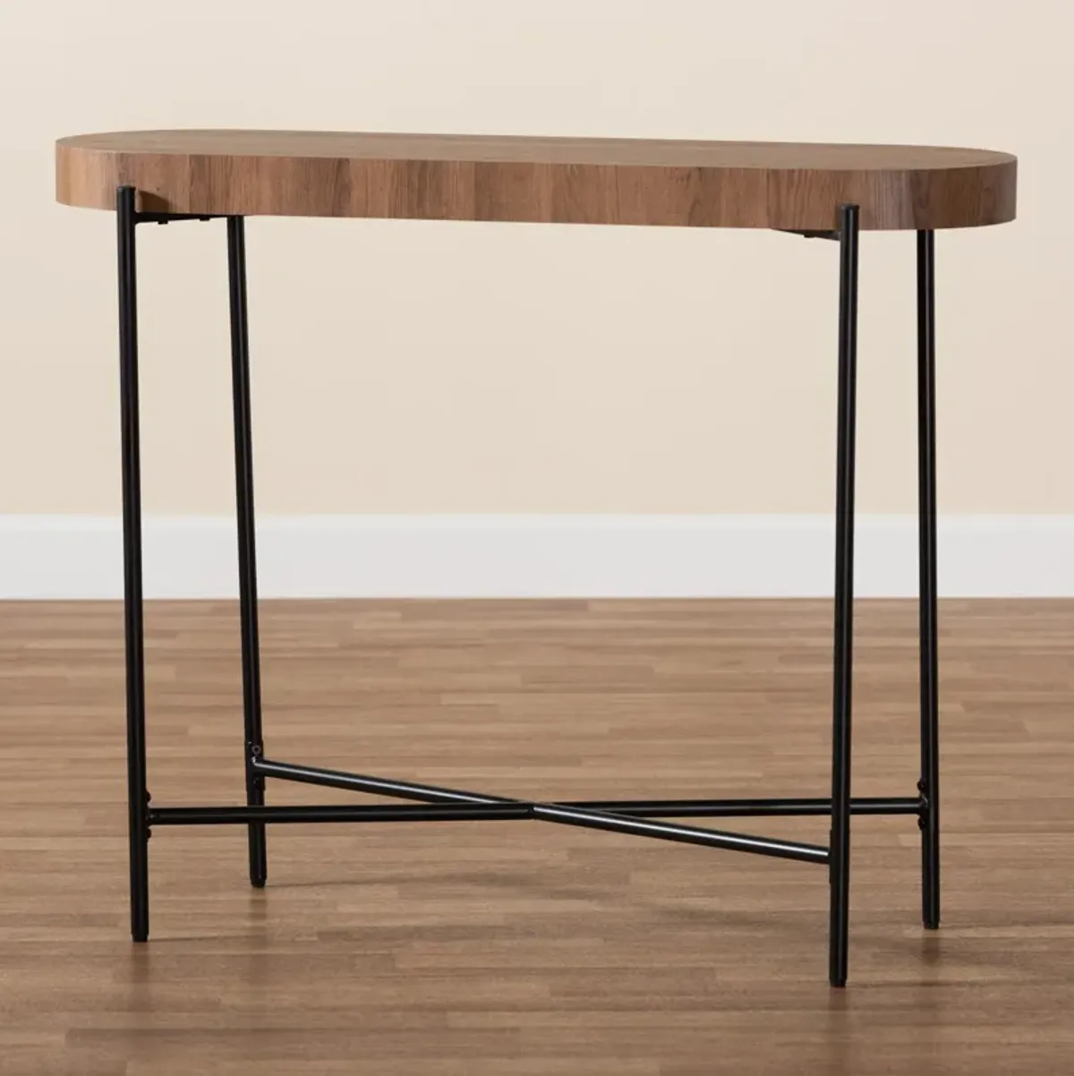 Baxton Studio Savion Modern Walnut Brown Finished Wood and Black Metal Console Table