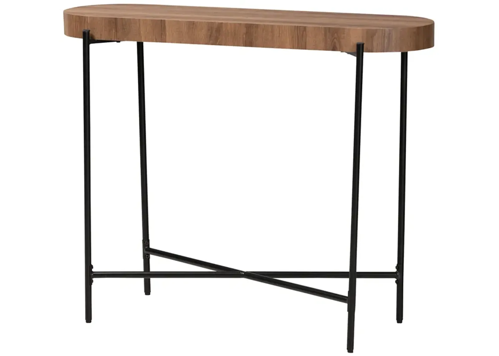 Baxton Studio Savion Modern Walnut Brown Finished Wood and Black Metal Console Table