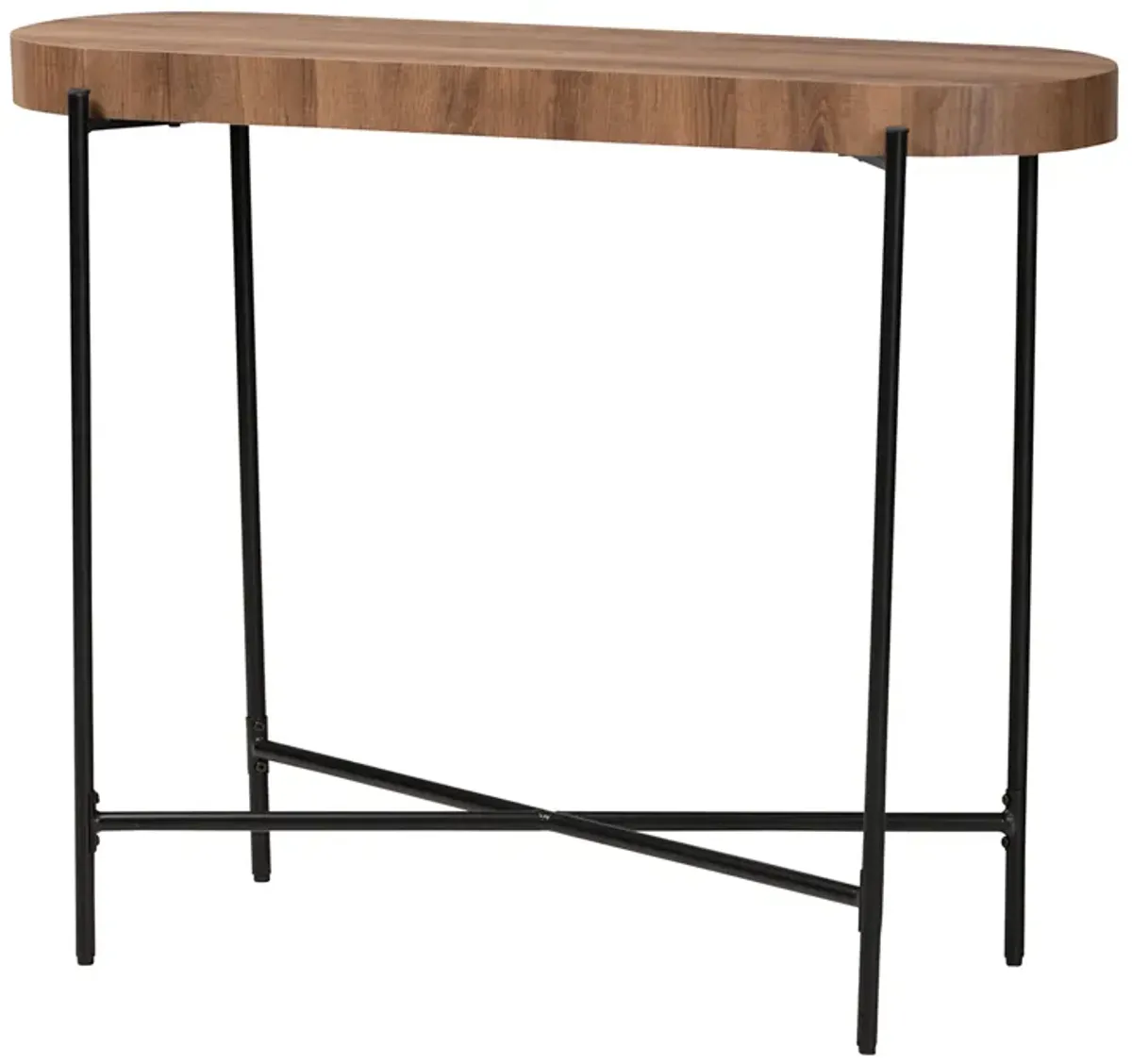 Baxton Studio Savion Modern Walnut Brown Finished Wood and Black Metal Console Table