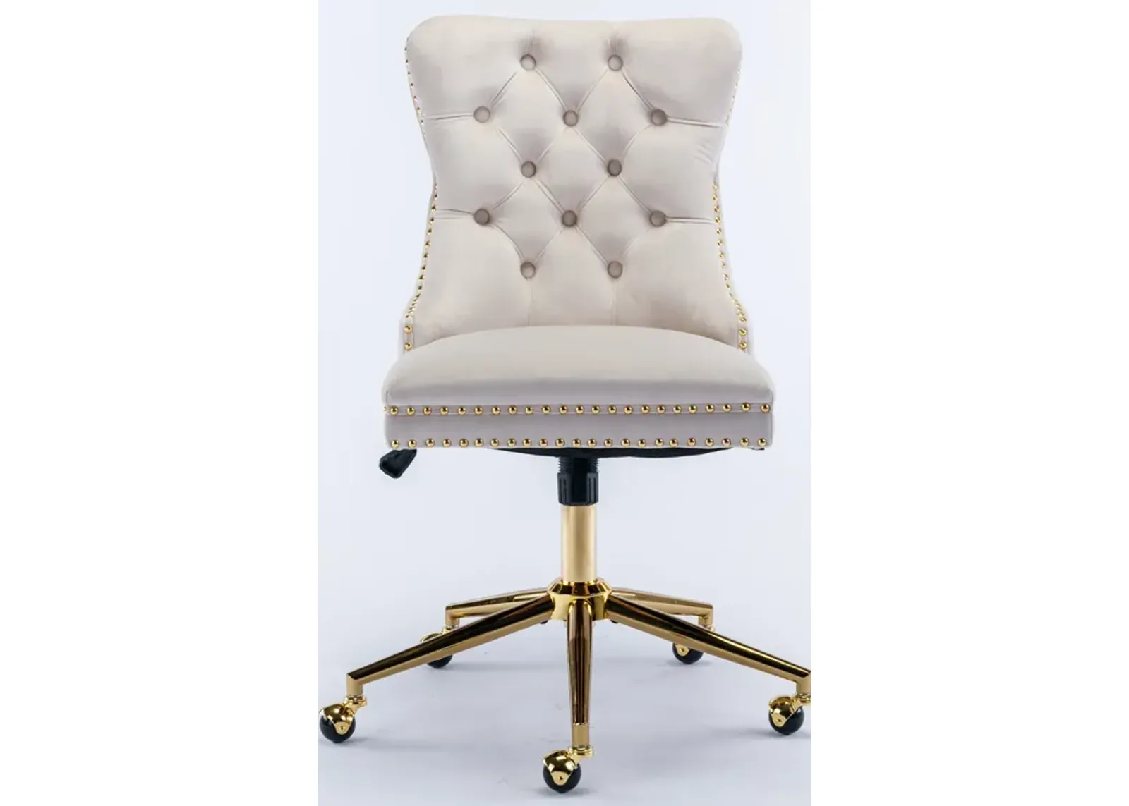 Office Chair,Velvet Upholstered Tufted Button Home Office Chair with Golden Metal Base,Adjustable Desk Chair Swivel Office Chair (Beige)