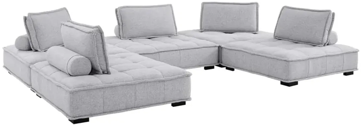 Saunter Tufted Fabric 5-Piece Sectional Sofa Gray