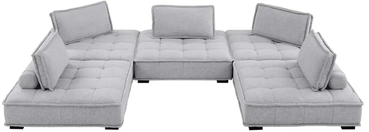 Saunter Tufted Fabric 5-Piece Sectional Sofa Gray