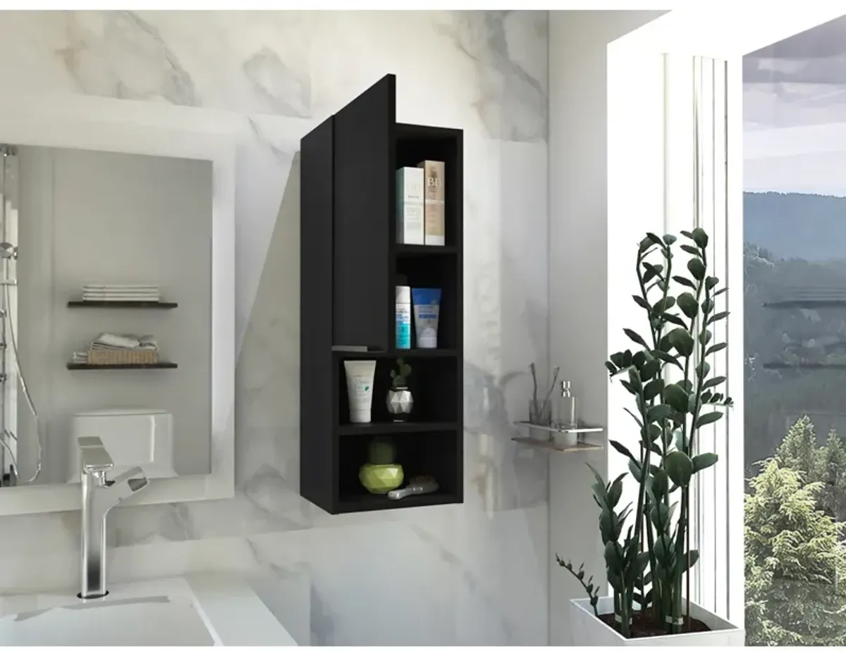 Mila Bathroom Cabinet, Two Interior Shelves, Two External Shelves, Single Door Cabinet - Black