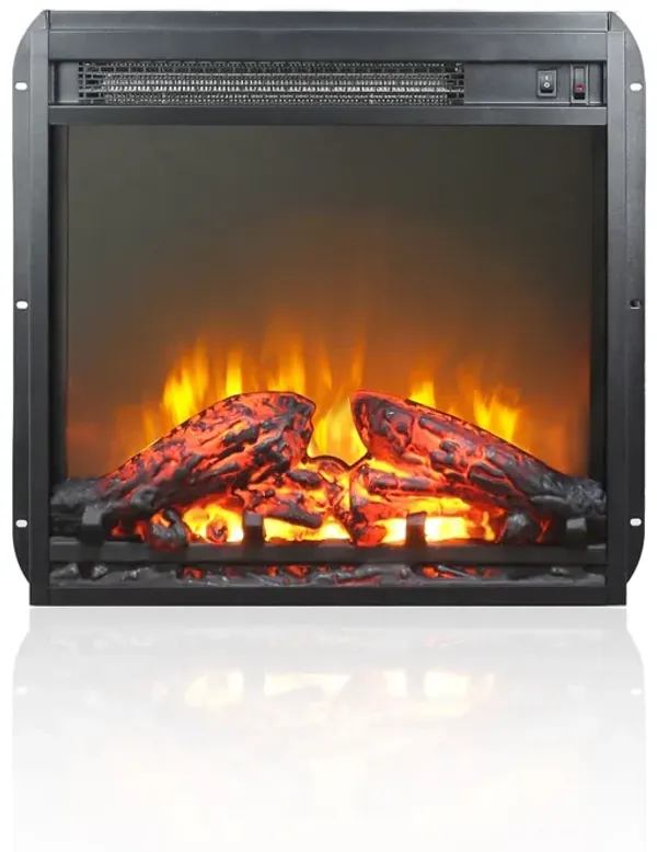MONDAWE 18 Inch Electric Fireplace Insert, Ultra Thin Heater With Log Set & Realistic Flam, Overheating Protection