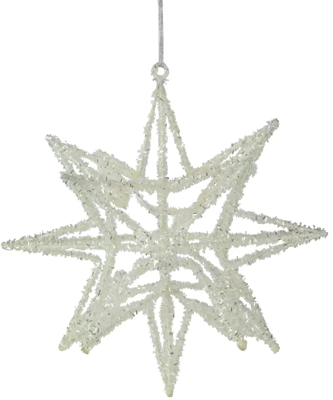 10" White 3-D Glittered Star Christmas Ornament