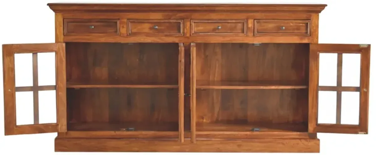 Solid Wood Large Chestnut Sideboard with 4 Glazed Doors