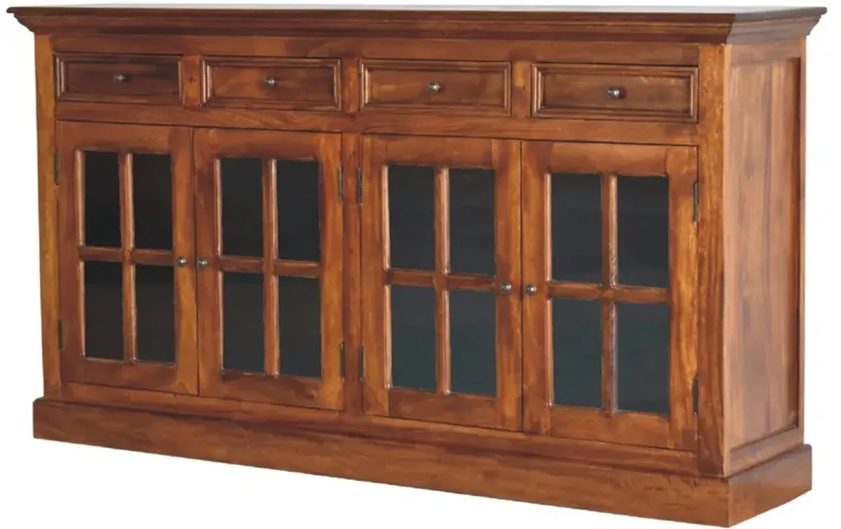 Solid Wood Large Chestnut Sideboard with 4 Glazed Doors