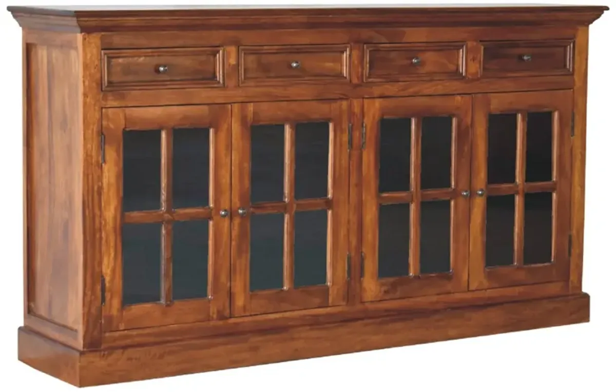 Solid Wood Large Chestnut Sideboard with 4 Glazed Doors