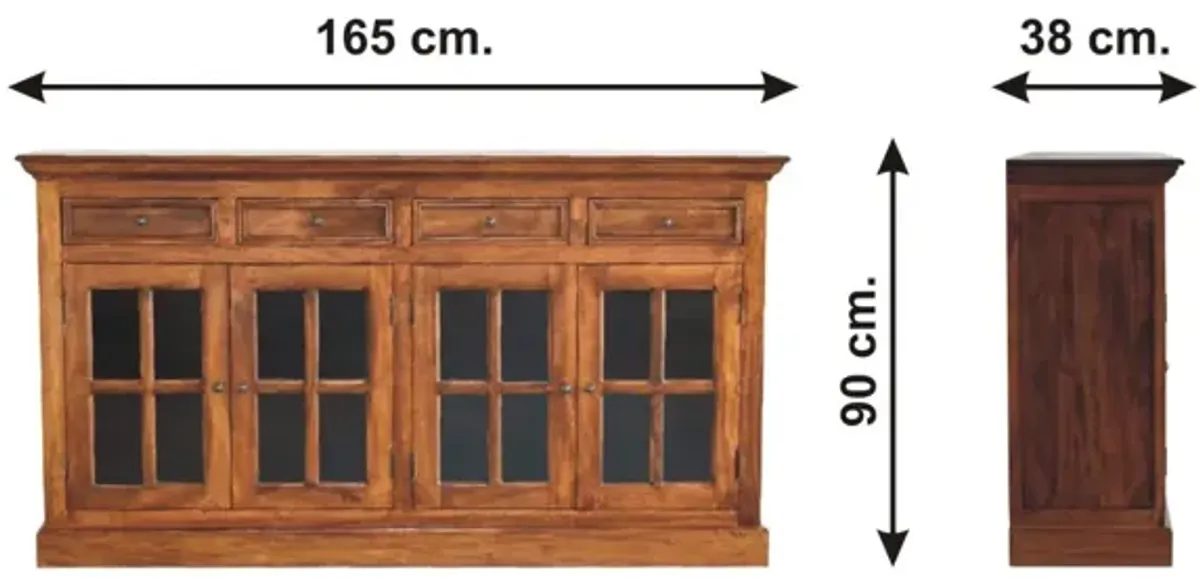 Solid Wood Large Chestnut Sideboard with 4 Glazed Doors