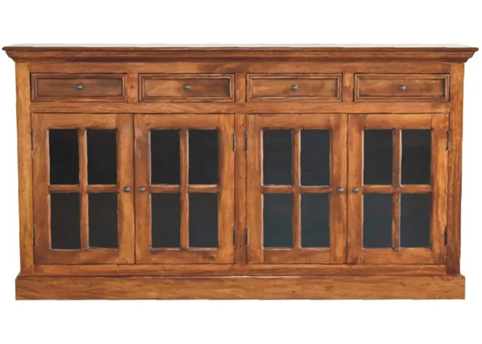 Solid Wood Large Chestnut Sideboard with 4 Glazed Doors