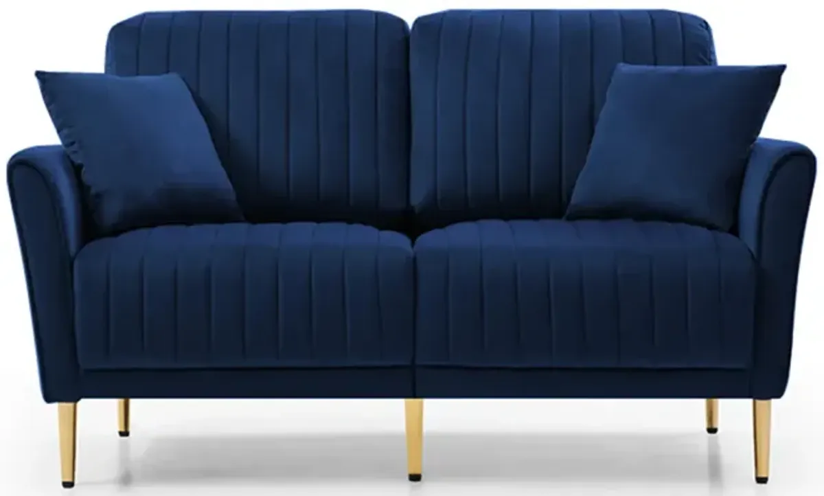 Blue Velvet Sectional Sofa Set with Metal Legs