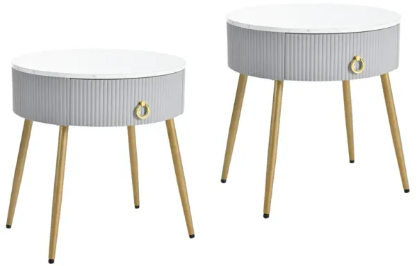 Merax Modern Fluted 2 Pieces Side Tables with Drawers