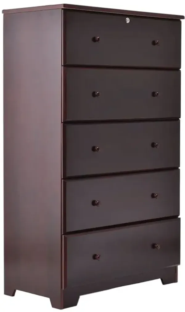 Solid Pine Wood 5 Drawer Chest Dresser (Mahogany)