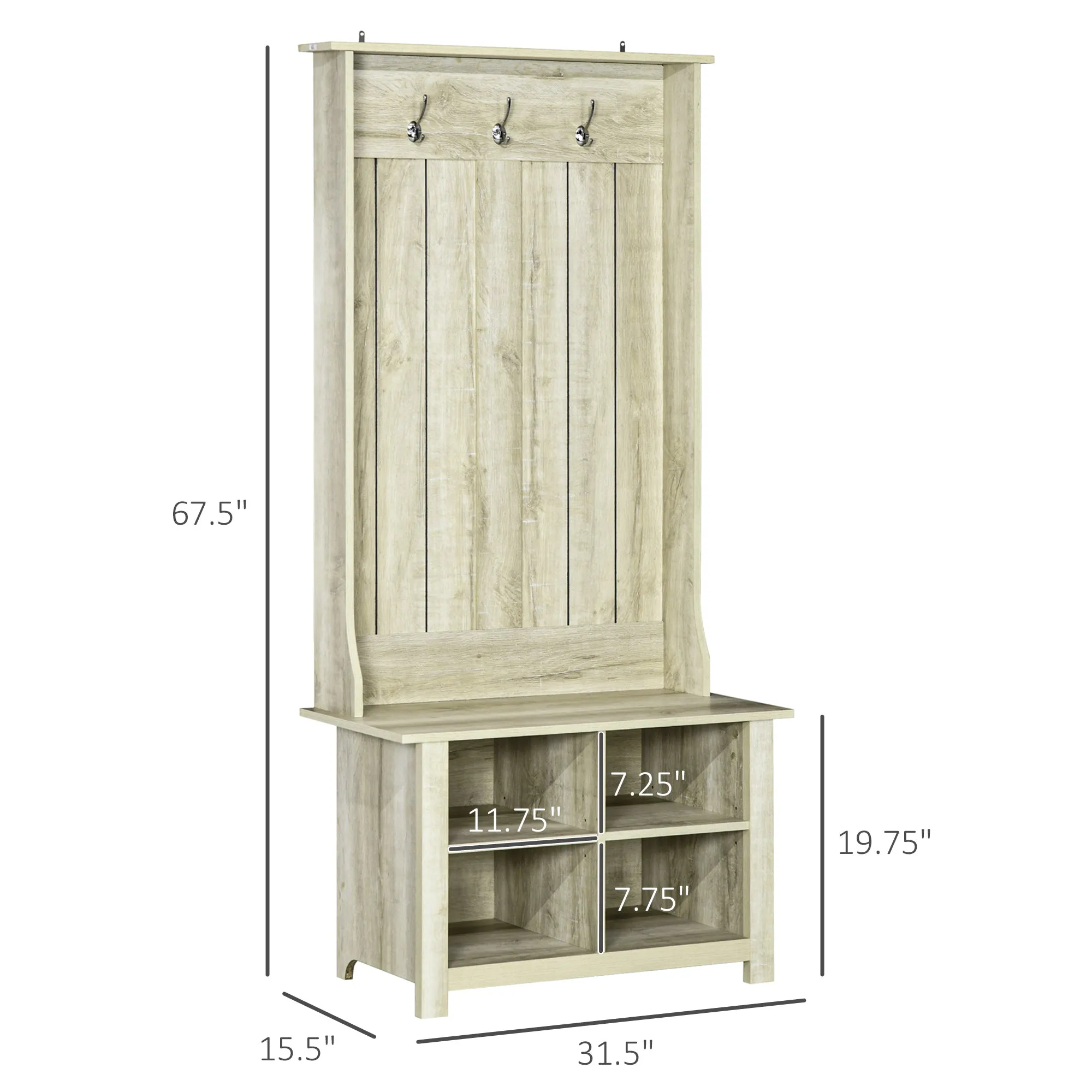 White Entryway Organizer: Hall Tree with Shoe Bench & Coat Rack